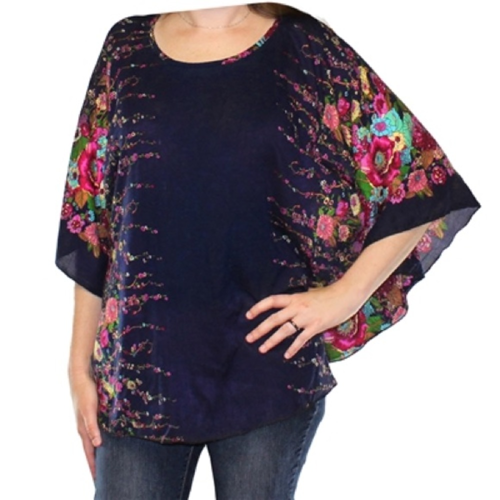 🆕 👚AUCTION PRICE👩🏻⚖️ CIRCLE BLOUSE NAVY FLORALS